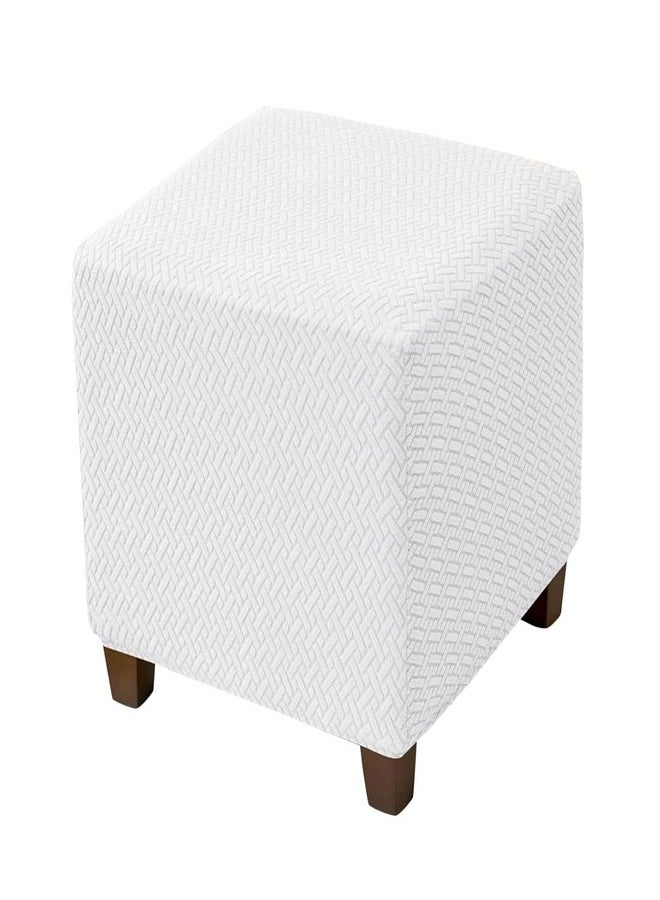 Lussenwert Ottoman Cover Square Stretch Knitted Jacquard Square Ottoman Cover Square Storage Ottoman Cover Thick Ottoman Slipcover Foot Stool Cover with Elastic Bottom Small White - Image 1